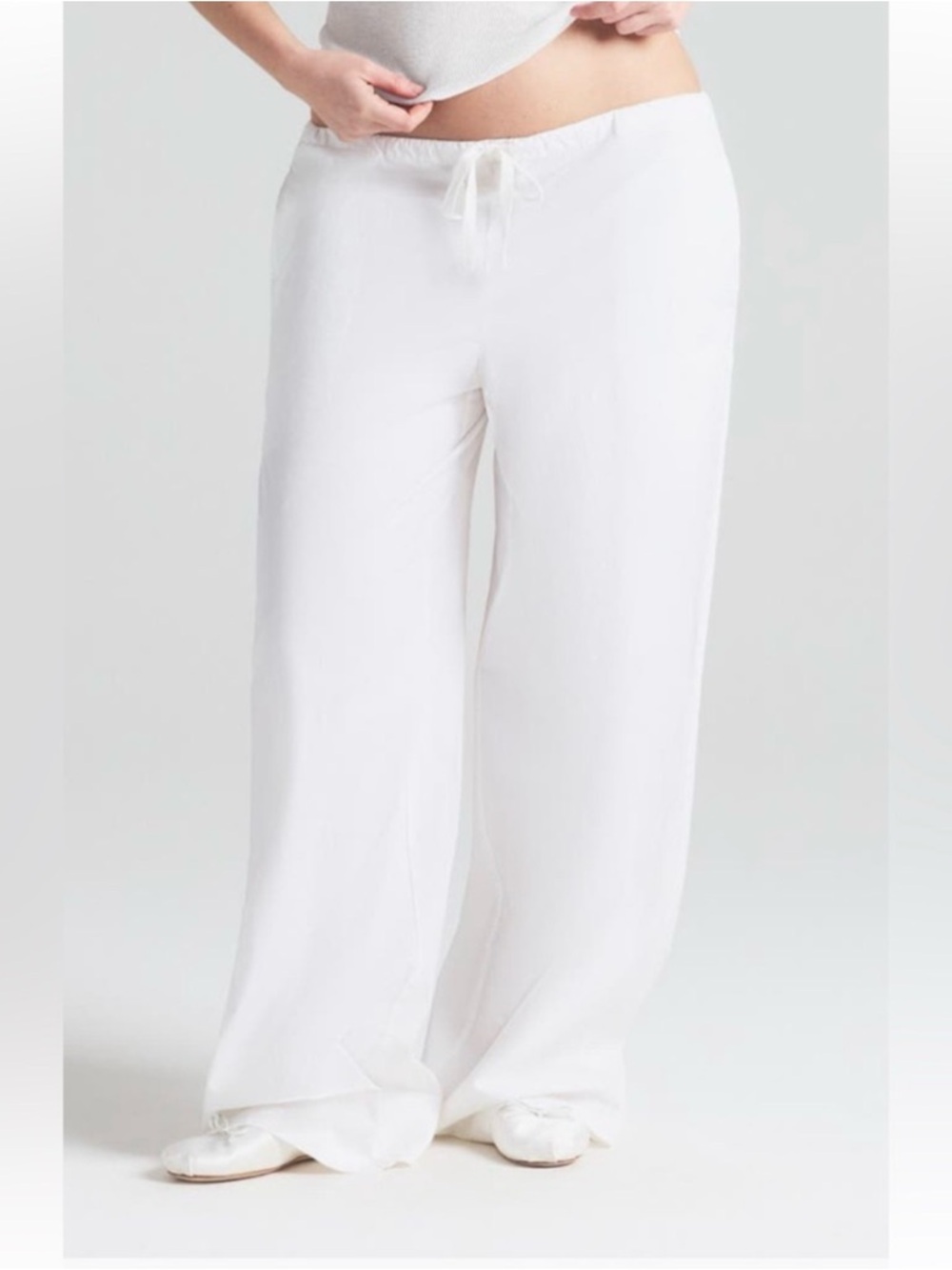 Skims Pants White Cotton Poplin Straight Wide Leg Snow Large Pockets Relaxed